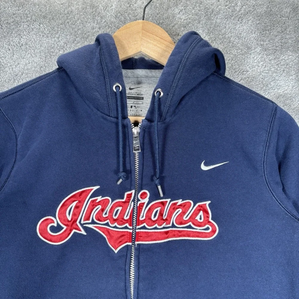 Nike Cleveland Indians Hoodie Sweatshirt Womens M Blue Full Zip Embroidered
